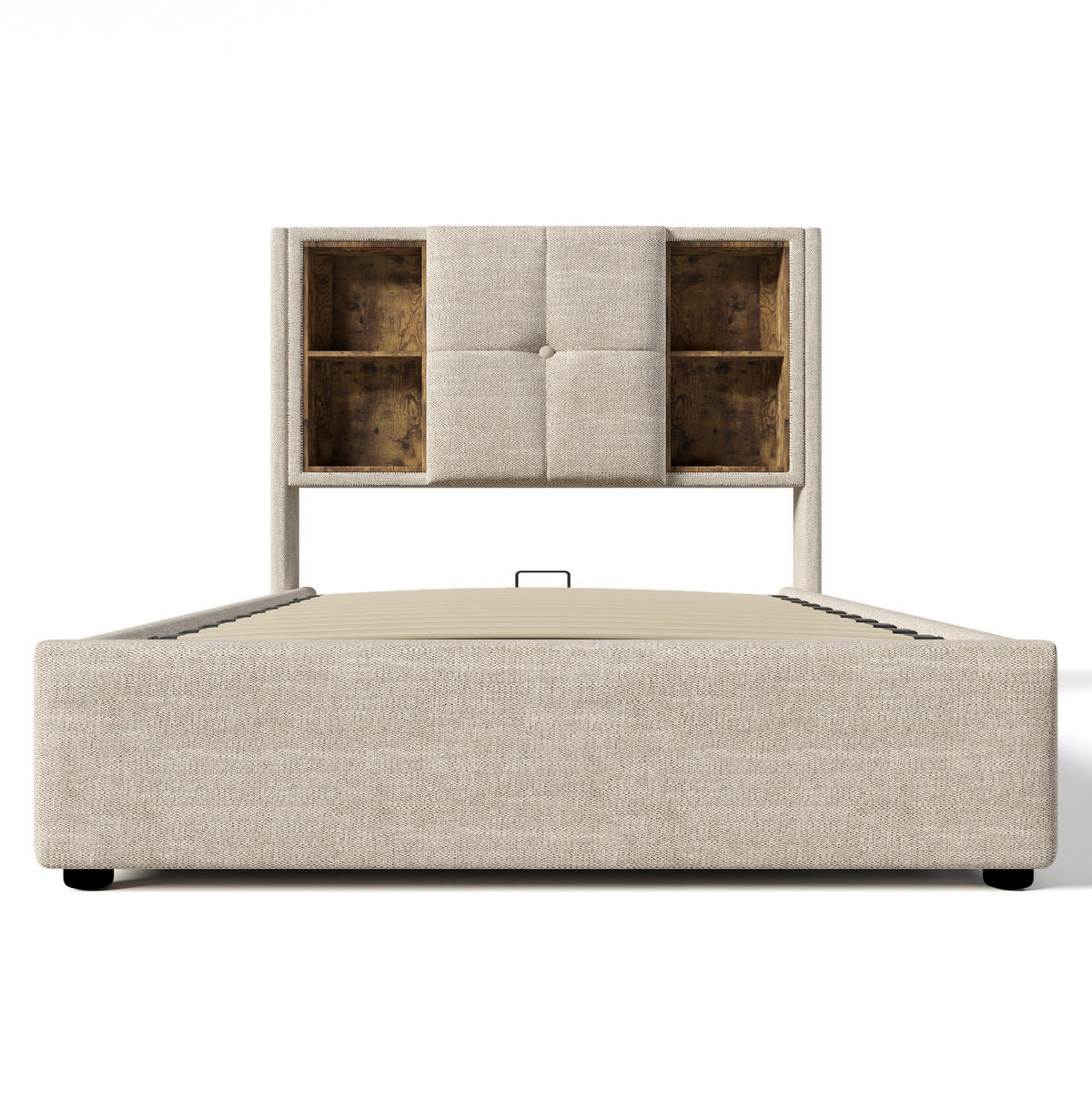 POLSTERBETT 90/200 cm Naturfarben mit Kabellosem Laden und USB-Anschlüssen - Naturfarben, Textil (90/200cm) - OKWISH