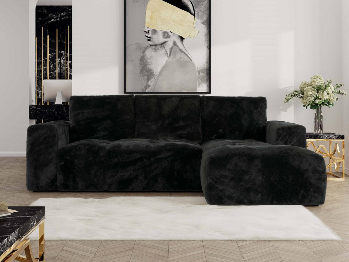 ECKSOFA MONIVA Schwarz Plüsch - Rechts - Schwarz, Textil (266/164cm) - MKS