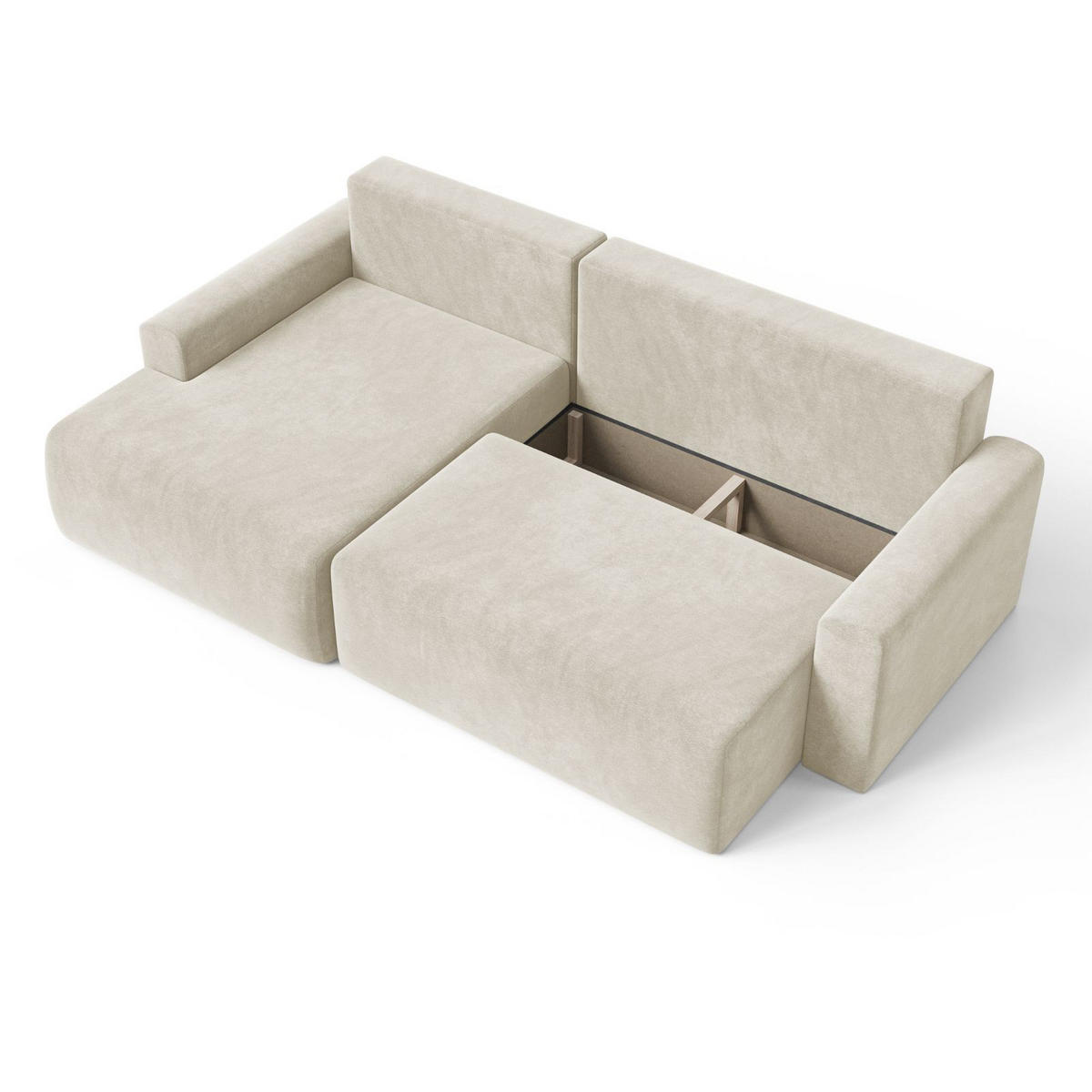 ECKSOFA MILO LARGE mit Schlaffunktion, Bettkasten und Cordbezug, Links - VIBE 03 - Creme, Holz (270/142cm) - Dekori_Interiors