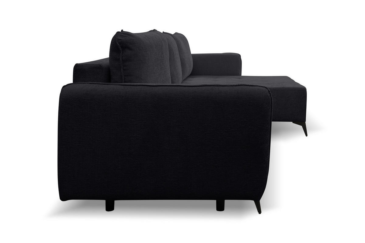 ECKSOFA Lucky in L-Form mit Schlaffunktion und Bettkasten, Farbe: Schwarz, Strukturstoff, Ottomane Links oder Rechts - Schwarz, Textil (275/160cm) - VENASI MÖBEL