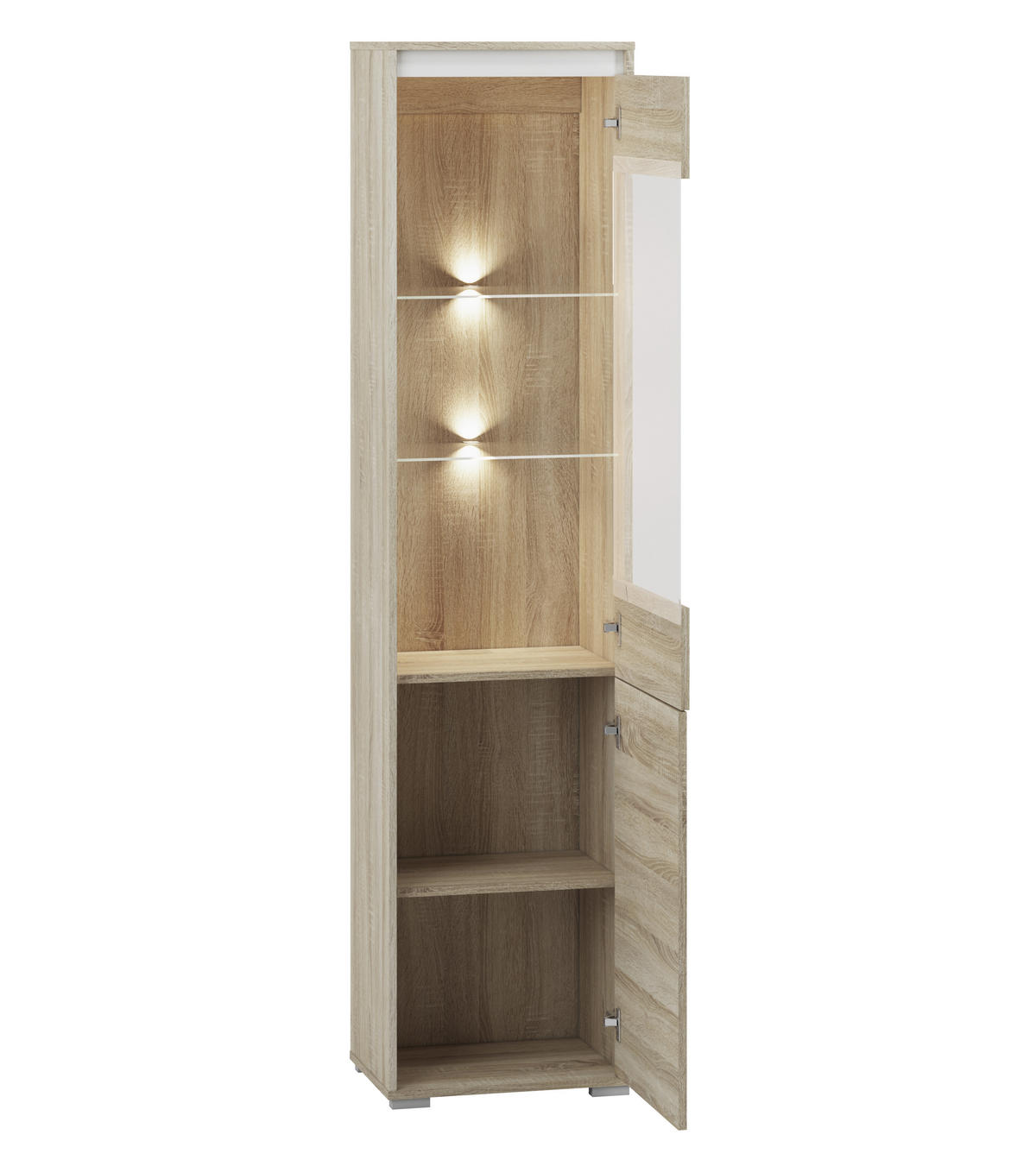 VITRINE Avo Eiche Sonoma, Absetzung austauschbar 48 / 34 / 200cm - Braun/Sonoma Eiche, Holz/Holzwerkstoff (48/200/34cm) - Feldmann-Wohnen