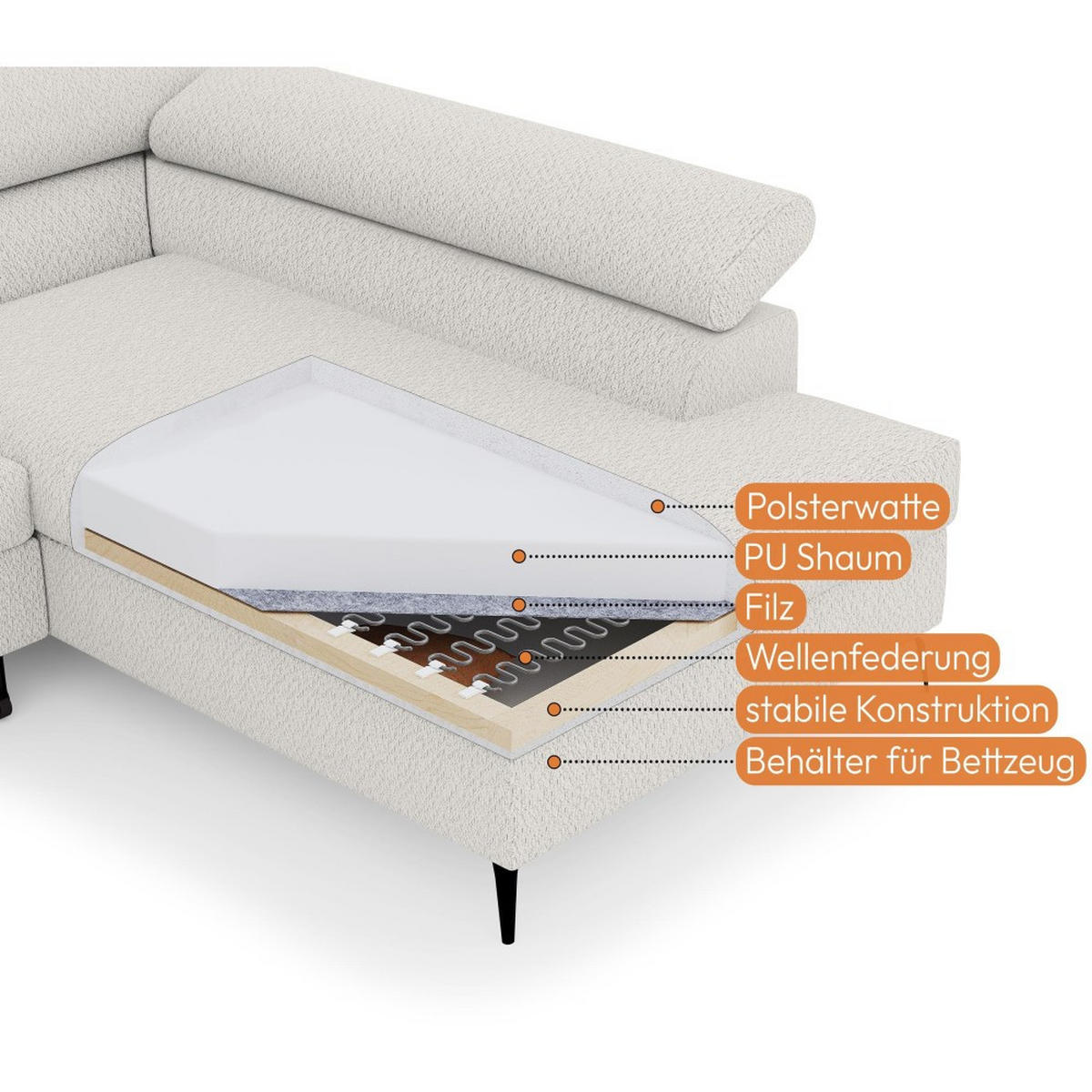 ECKSCHLAFSOFA Mellow mit Bettkasten, Hellbraun, links - Hellbraun/Schwarz, Textil (270/205cm) - Beautysofa