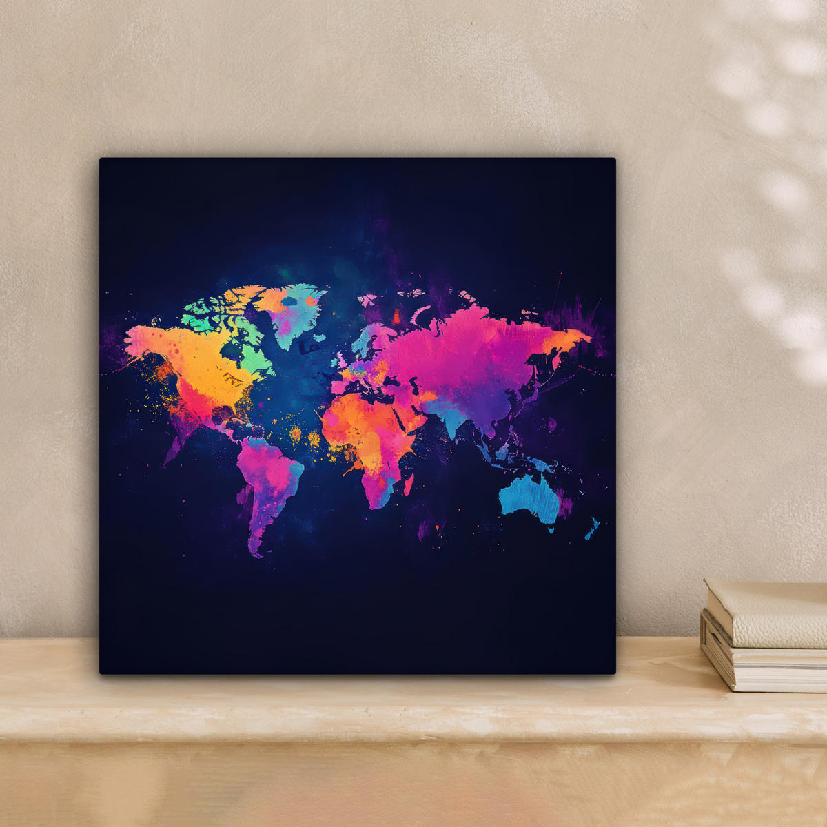 LEINWANDBILD Weltkarte - Bunt - Graffiti 20x20 cm - Multicolor, Textil (20/20cm) - MuchoWow