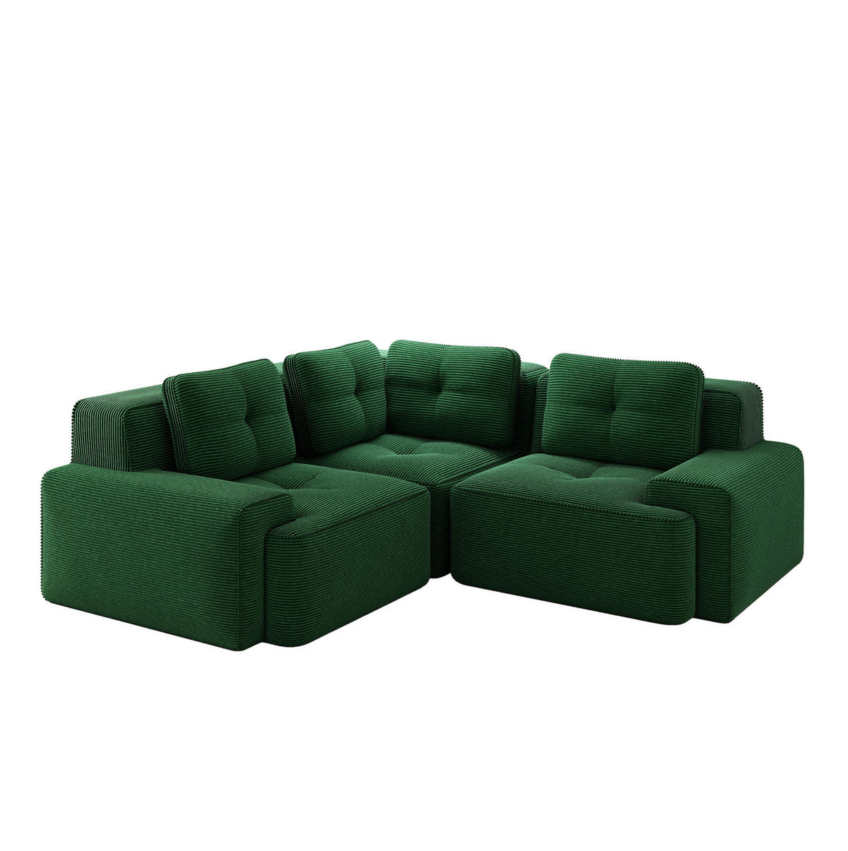 ECKSOFA 206/206/69 cm grün aus Cord mit modularem Design und rutschfestem Standfuß - Grün, Textil (206/206cm) - OKWISH
