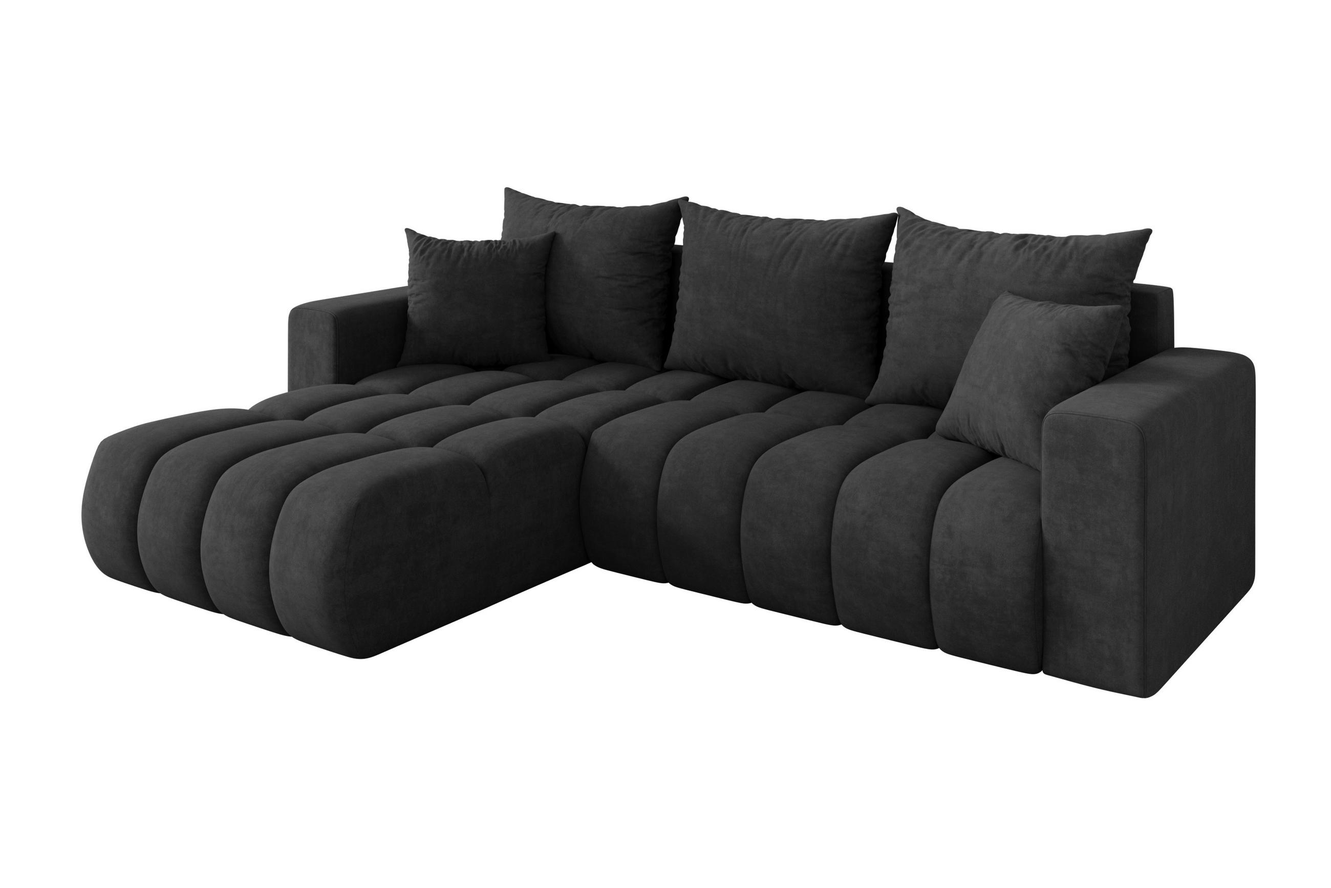 ROHOVÁ SEDAČKA s funkcí spaní, otoman vlevo MILA-L-v1 277x195x86 tmavě šedá velur - černá/antracitová, kompozitní dřevo/textil (277/194cm) - ALTDECOR