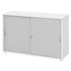 SCHIEBETÜRENSCHRANK - 2 Ordnerhöhen 40/120/74,8 cm in Weiß/Grau Bogengriff (Metall) - Weiß/Grau, Holzwerkstoff (120/74.8/40cm) - bümö