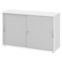 SCHIEBETÜRENSCHRANK - 2 Ordnerhöhen 40/120/74,8 cm in Weiß/Grau Bogengriff (Metall) - Weiß/Grau, Holzwerkstoff (120/74.8/40cm) - bümö