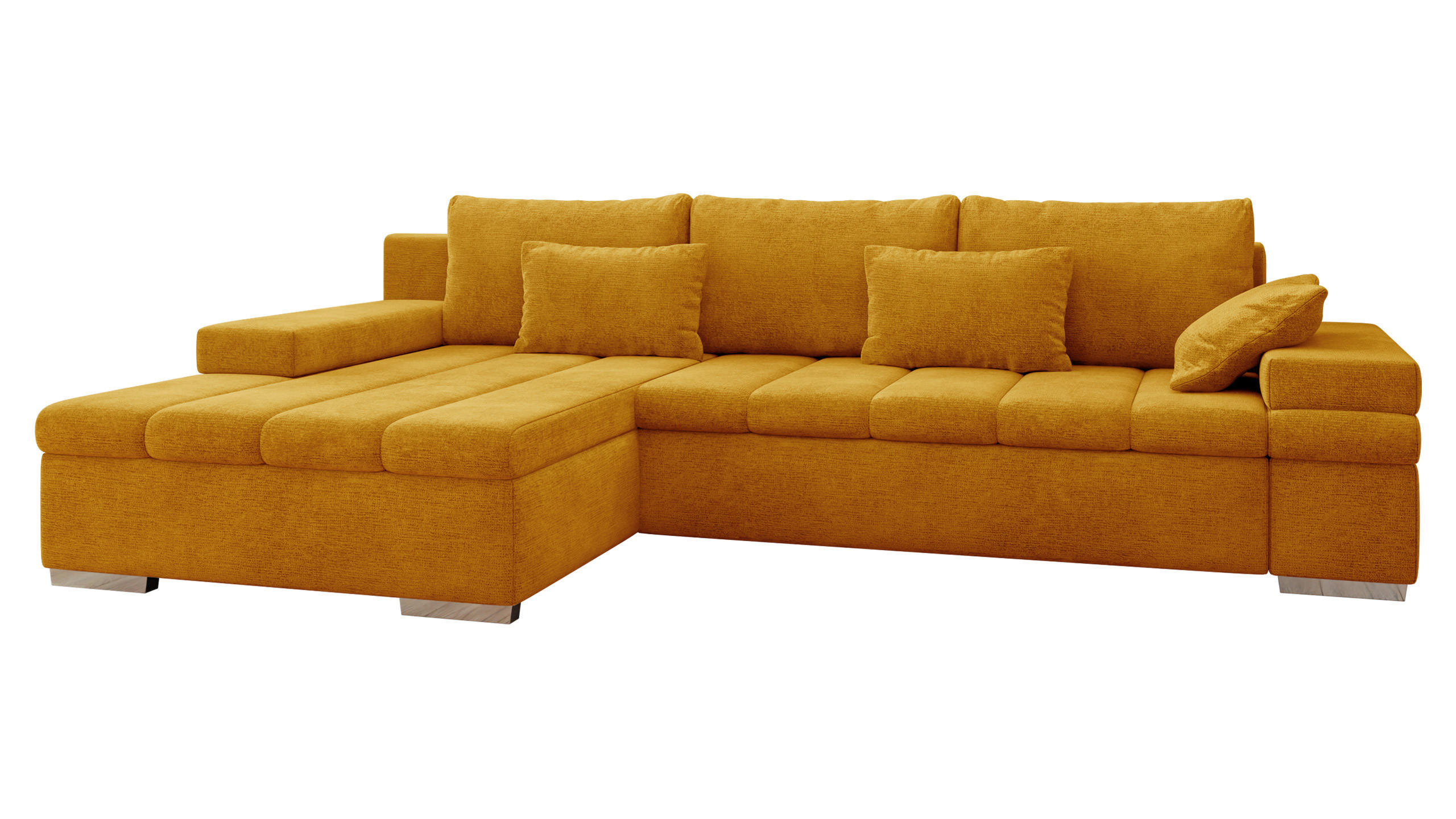 ECKSOFA Bangkok, Seite: Links - Silberfarben/Orange, Holz/Textil (310/175cm) - MIRJAN24