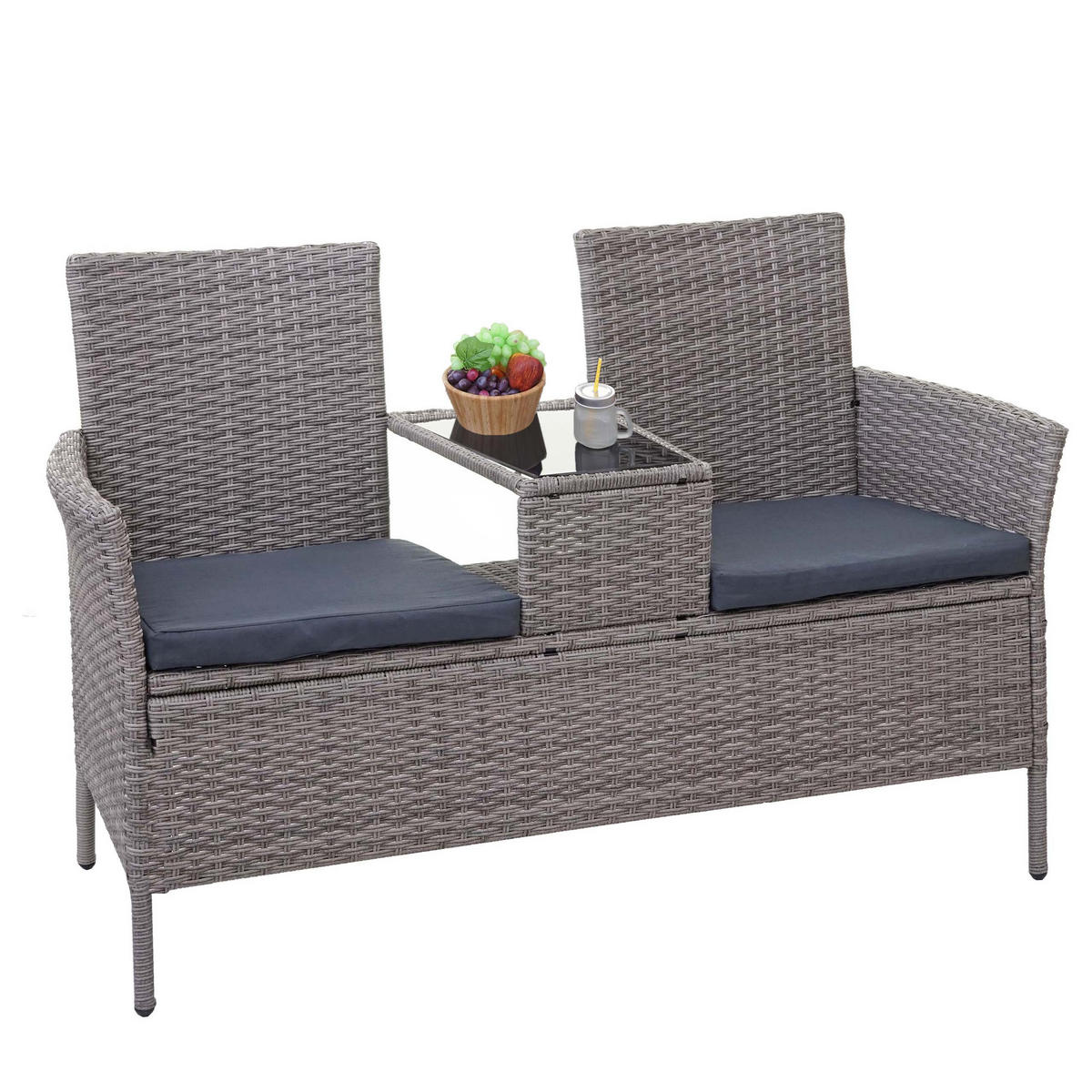 POLY-RATTAN SITZBANK MIT TISCH Hellgrau, Grau - Hellgrau/Grau, Kunststoff (132/84/55cm) - MCW