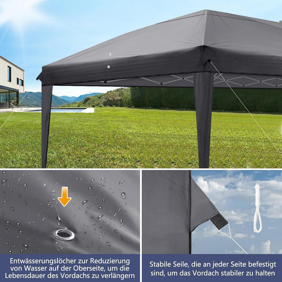 FALTPAVILLON 3 x 6 m Dunkelgrau mit 6 Seitenteilen - Anthrazit, Textil (300/268/600cm)