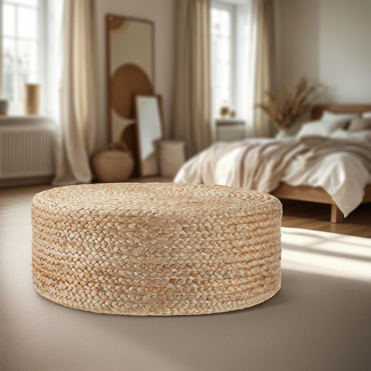 HANDGEFERTIGTER POUF Banno Elipse,58 x 22 cm, Belastbarkeit 150 kg,beige - Beige, Textil (58/22/58cm) - tectake