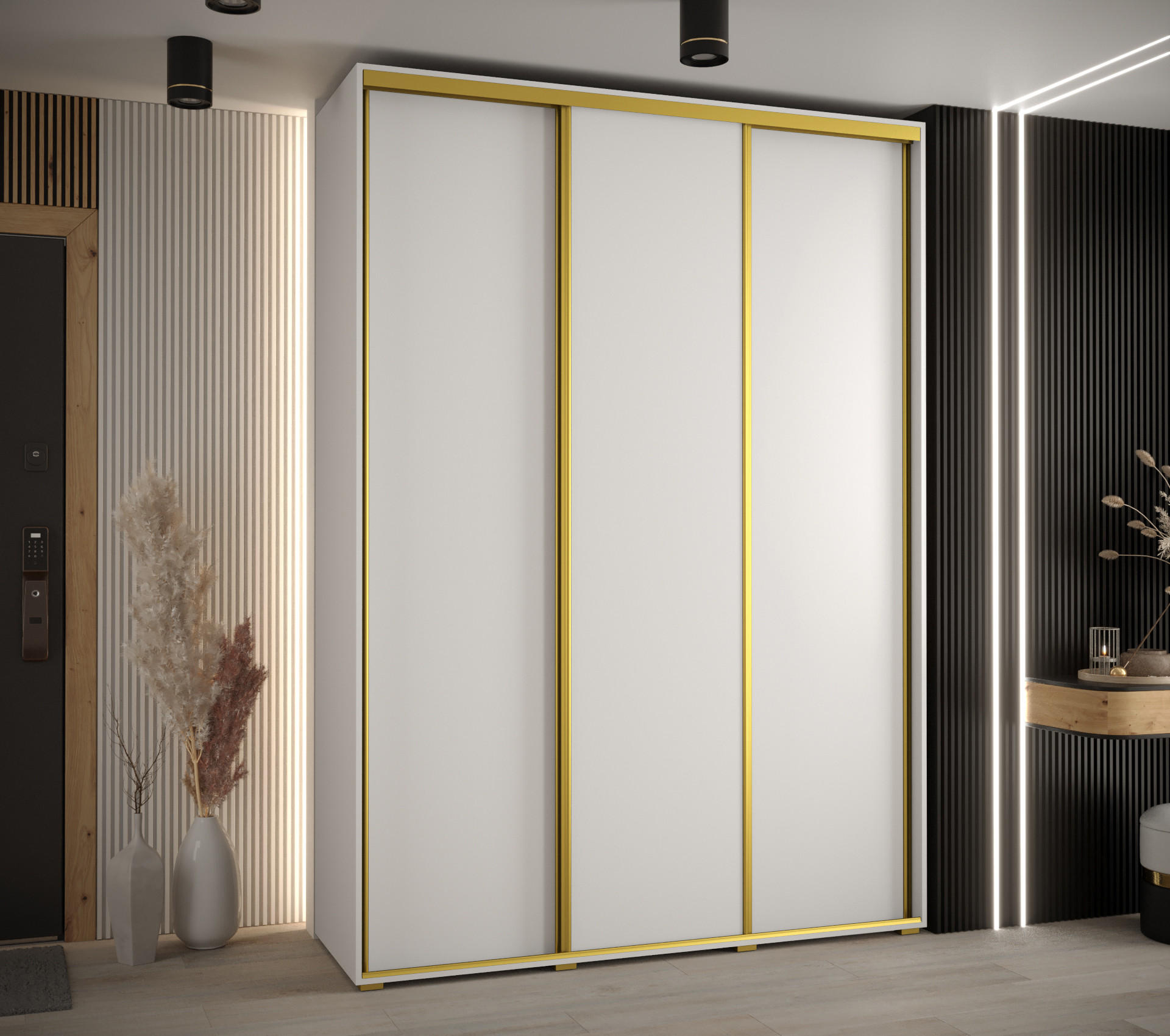 SCHWEBETÜRENSCHRANK 235,2/180/60 3-türig - Goldfarben/Weiß, Holz/Metall (180/235/60cm) - Abiks Möbel