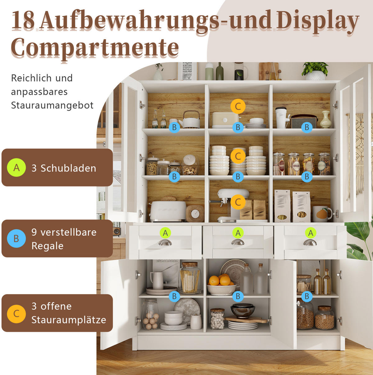 HOCHSCHRANK mit Acryl-Türen und verstellbaren Einlegeböden, 140/40/175 cm, Weiß - Weiß, Holzwerkstoff (140/175/40cm) - Redom