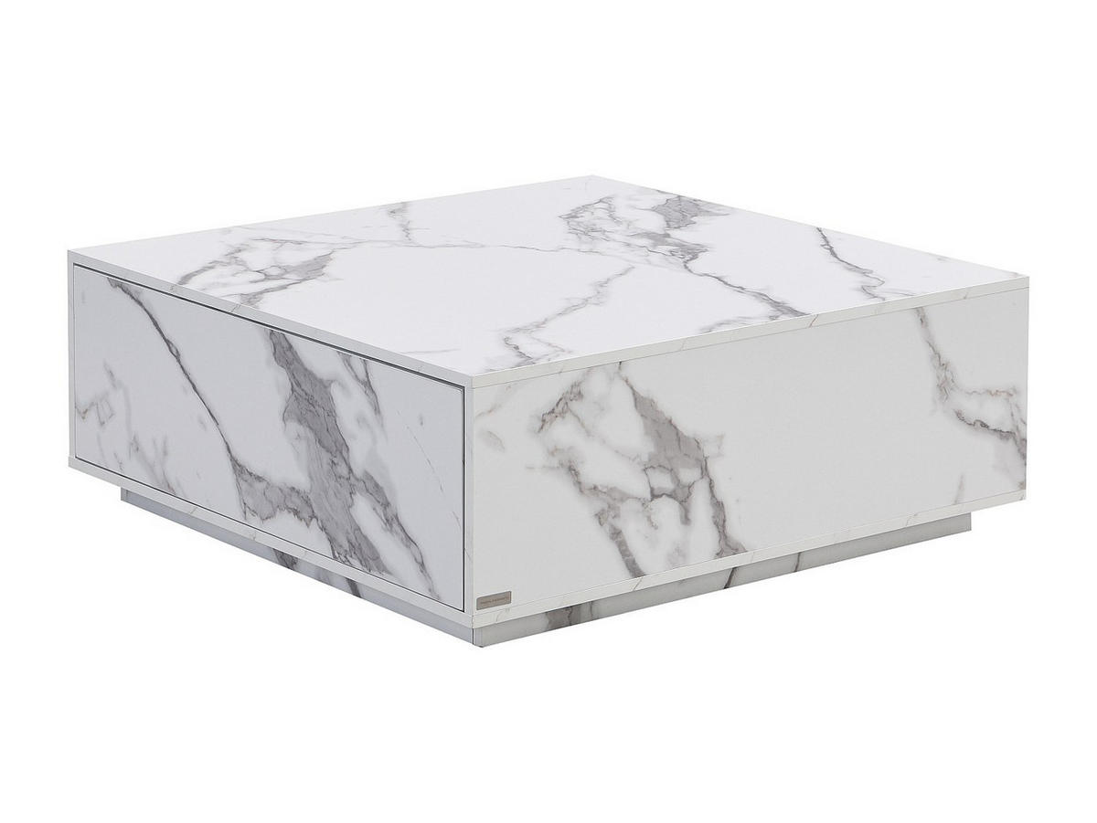 COUCHTISCH mit 2 Schubladen - MDF - Marmor-Optik Weiß - ANTRIM - Weiß, Holz (90/90/35cm) - Pascal Morabito