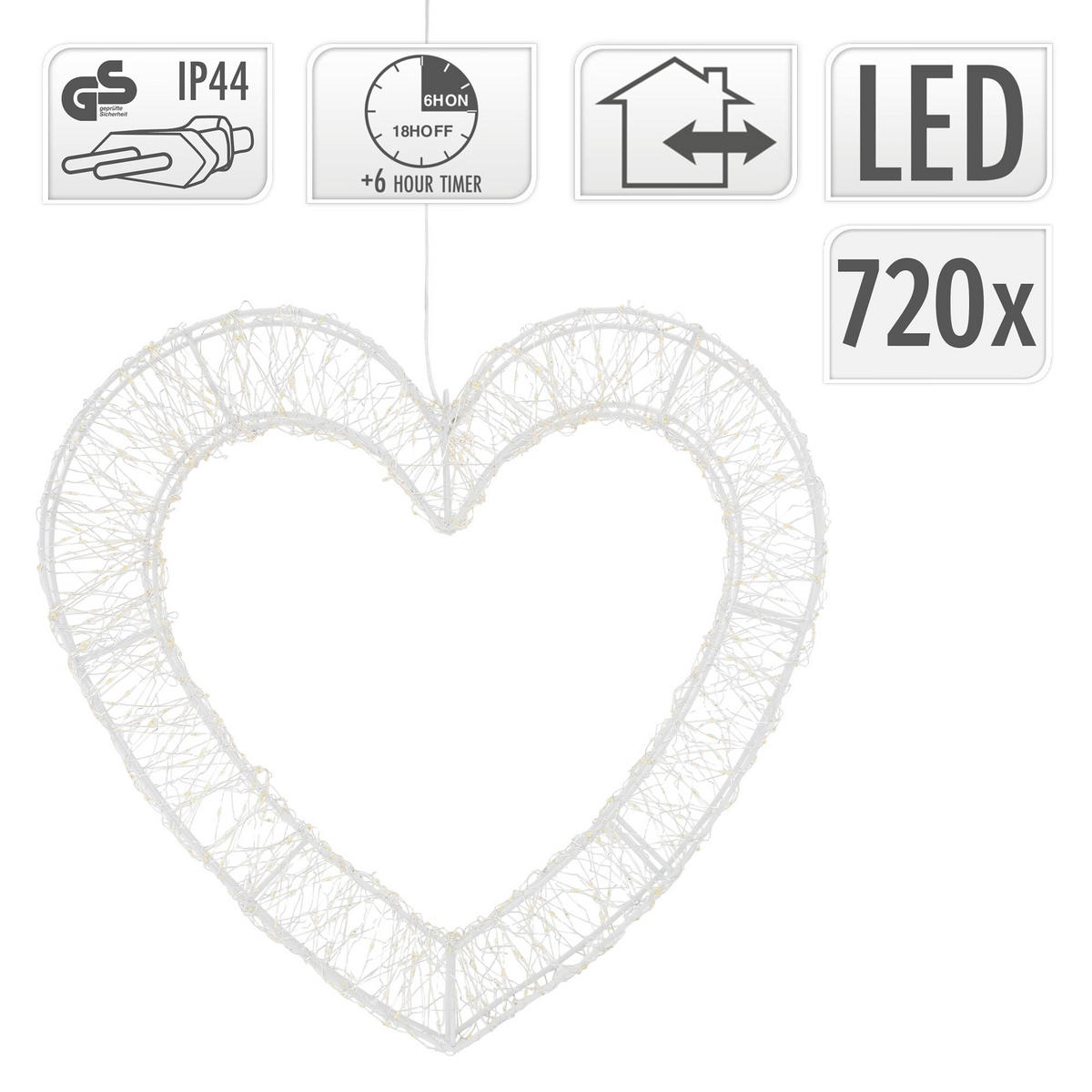 LED SRDCE Vánoce 720 LED teplá bílá vánoční dekorace 49,5 x 46 cm pro vnitřní i venkovní použití - bílá, plast (49.5/46/5.5cm) - ECD-Germany