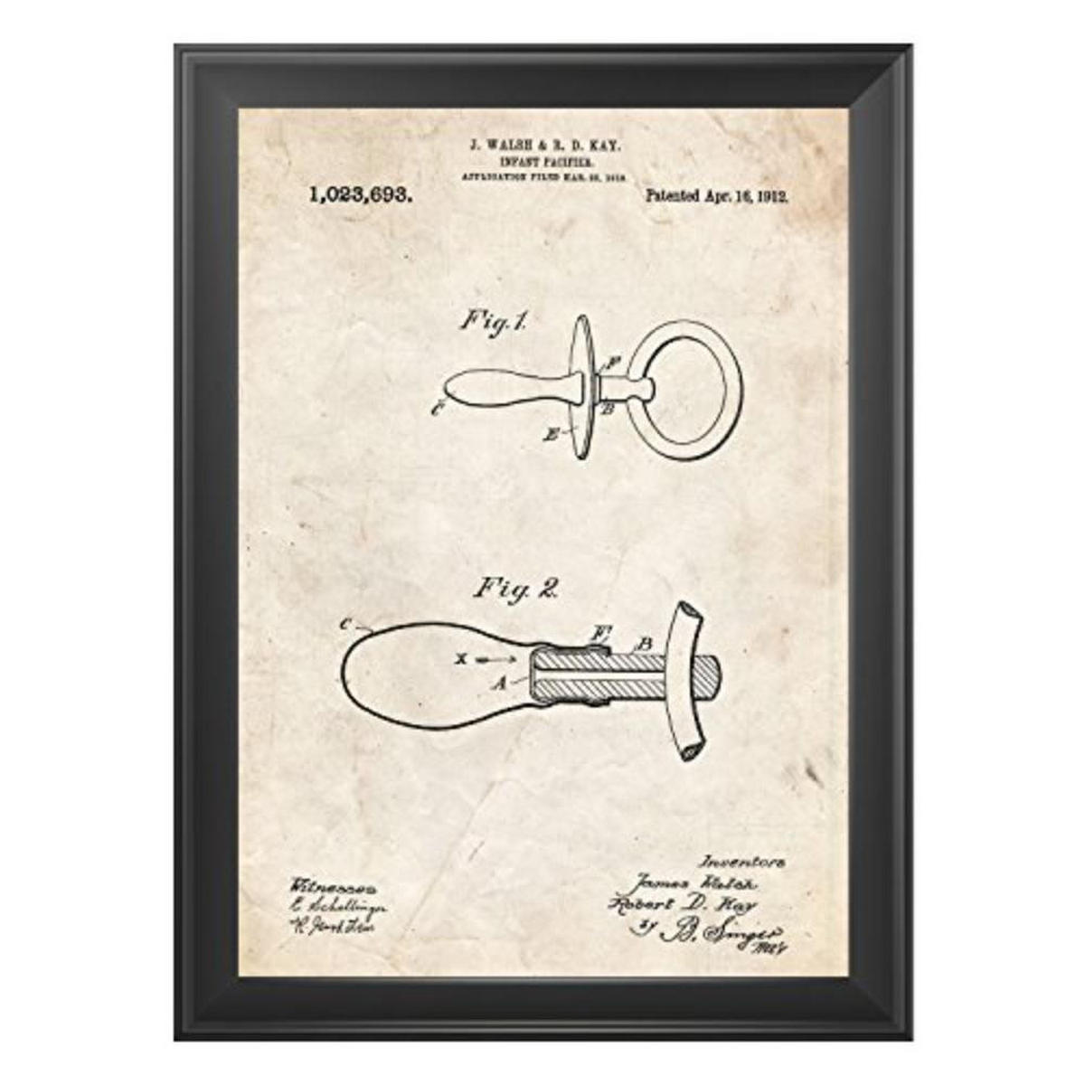 POSTER Set mit 4 BabyPatenten Jahrgang A4 Schwarzer Rahmen - Schwarz, Papier (29.7/3cm) - Nacnic