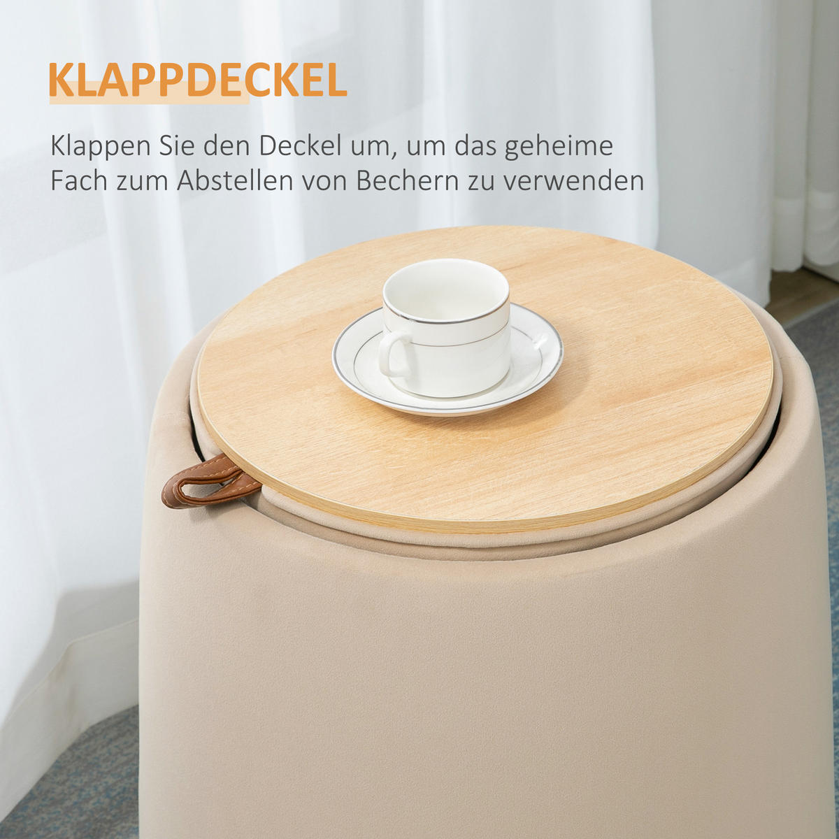 OTTOMANE, 2-in-1, Sitzhocker, Beige - Beige, Kunststoff (44/47.5/44cm) - HOMCOM