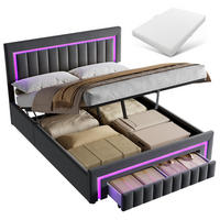 POLSTERBETT 160/200 mit Matratze und Bettkasten, mit Schubladen und LED, in Grau - Grau, Holzwerkstoff/Textil (160/200cm) - STILVORA