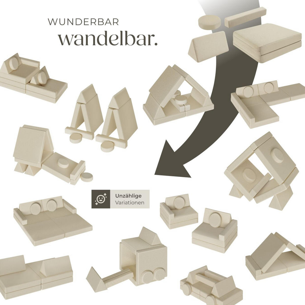 SPIELSOFA Lilly,stapelbar,beige - Beige, Textil (160/56/80cm) - tectake