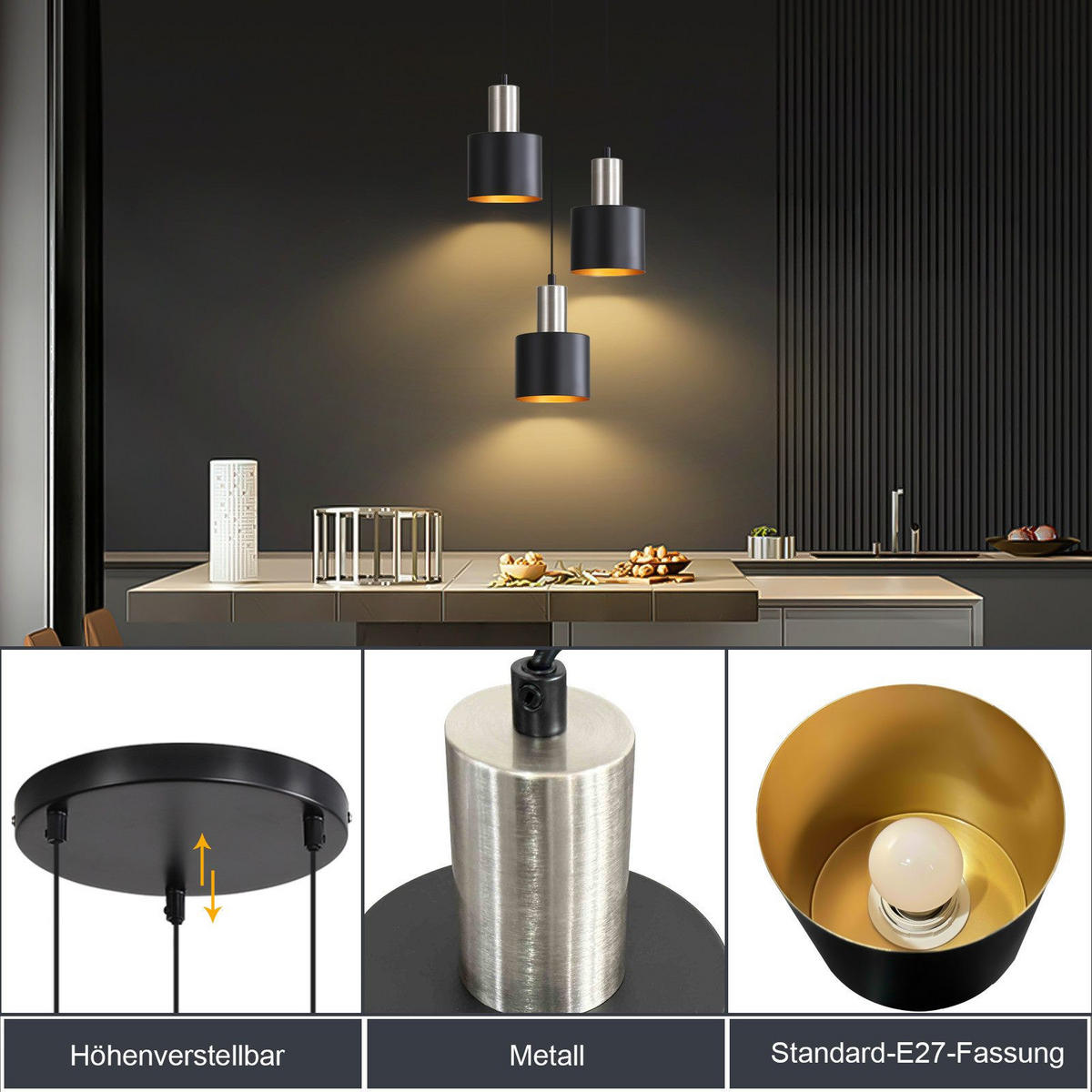 PENDELLEUCHTE Michael 22/12/173.5 cm - Schwarz, Metall (22/12/173.5cm) - ZMH