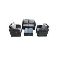 LOUNGESOFA-SET Polyrattan Dunkelgrau 4-Sitzer - Dunkelgrau, Metall - Fimous