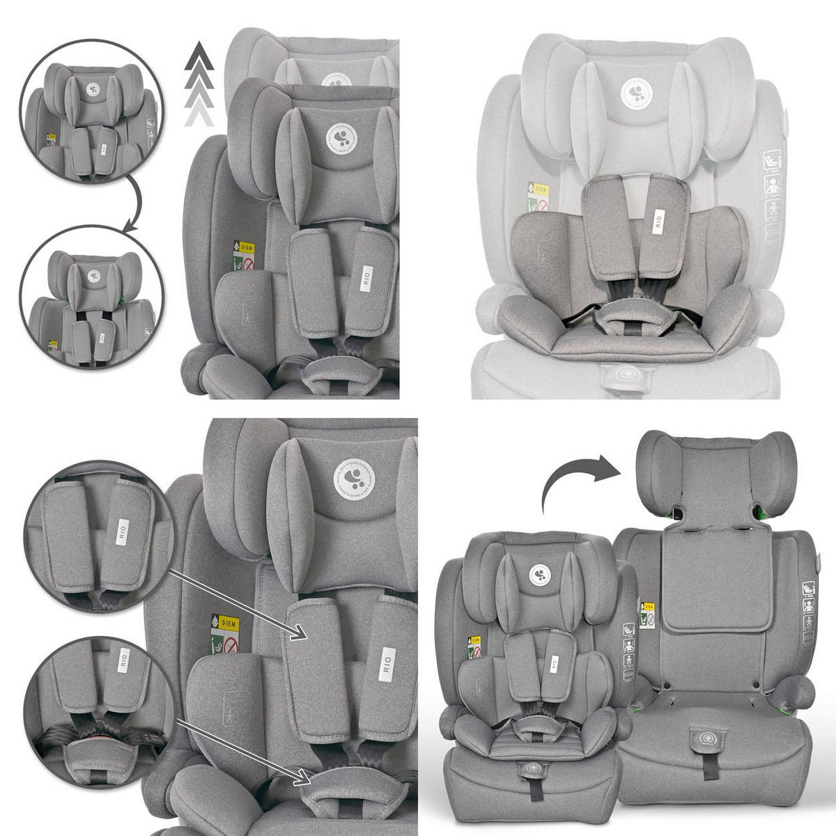 KINDERSITZ i-Size Rio grau (76 - 150 cm) Isofix Top Tether Kissen verstellbar - Grau, Kunststoff (45/60/43cm) - Lorelli