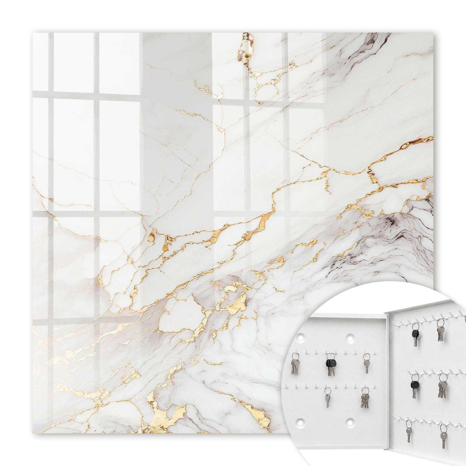 SCHLÜSSELBOX Weiß 30x30 cm – Türöffnung nach rechts - Die Eleganz des Steins - Weiß, Metall (30/30/5cm) - TULUP