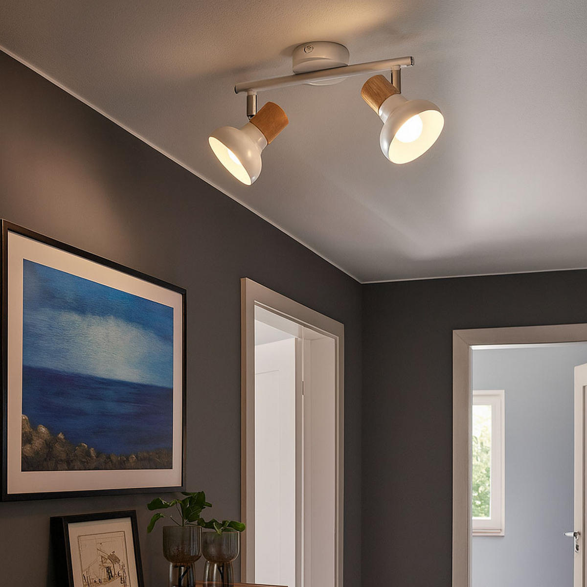 LED DECKENLEUCHTE Holzoptik Weiß 2-Flammig - Weiß, Metall (35.5/13/16cm) - Wofi