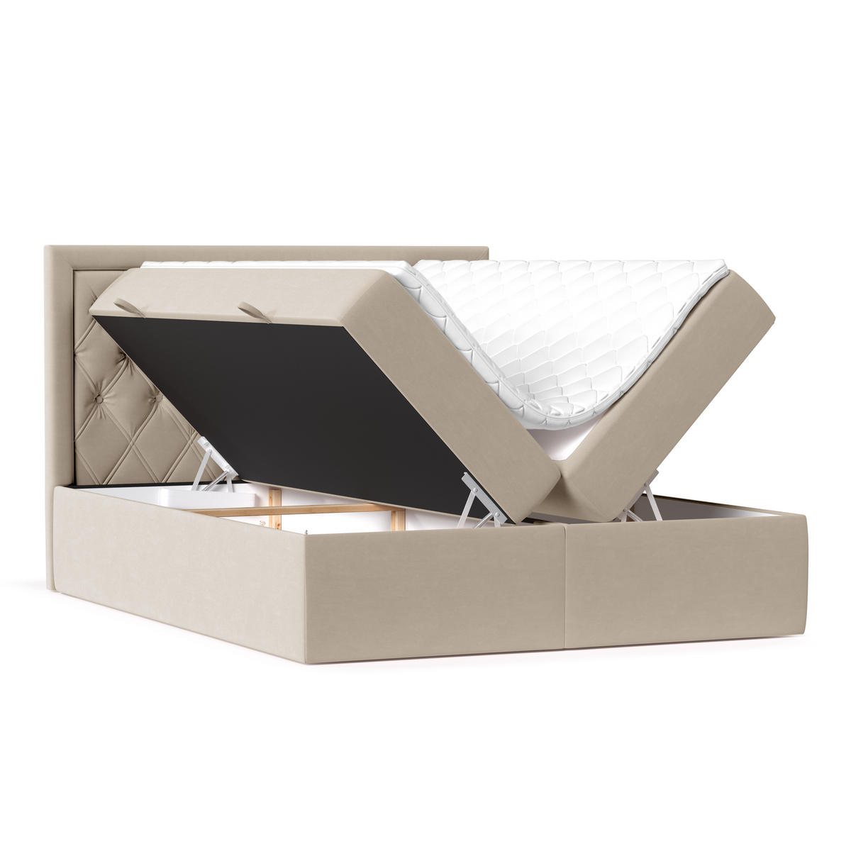 BOXBETT Maestro Hellbraun 180/200 cm mit Bonellmatratze und Topper - Hellbraun/Schwarz, Holz/Holzwerkstoff (180/200cm) - Maison de Reve