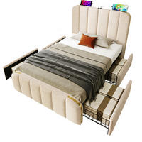 POLSTERBETT mit 4 Schubladen 90x200 cm Leinen Beige inkl. Matratze - Beige, Metall (90/200cm) - Meubliv