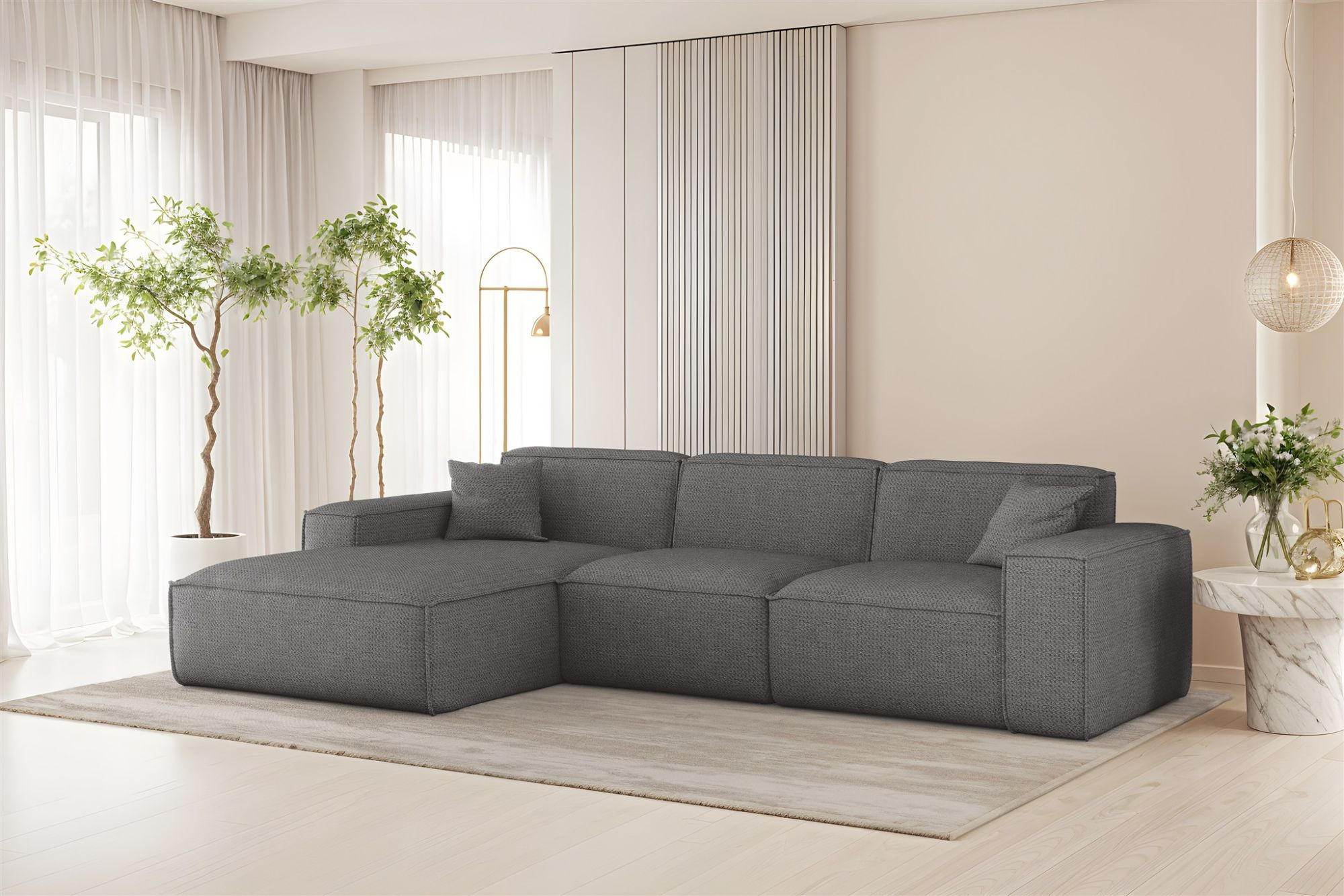 ECKSOFA Celes Premium In Artico - Grau, Holzwerkstoff/Textil (266/165cm) - Fun Möbel