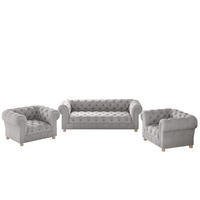 SITZGARNITUR 3+1+1 CHESTERFIELD Elegant Klassisch Schick Stoff Whisper Silber - Silberfarben, Holz (202/77/90cm) - Kaiser Möbel