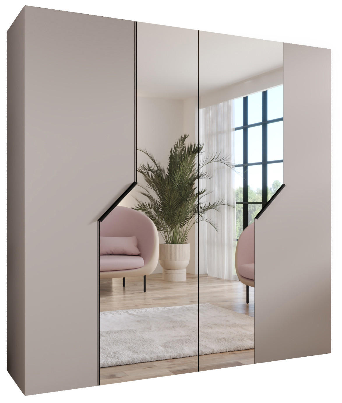 Abiks Möbel Drehtürenschrank Beige, Schwarz 200x202x52 cm