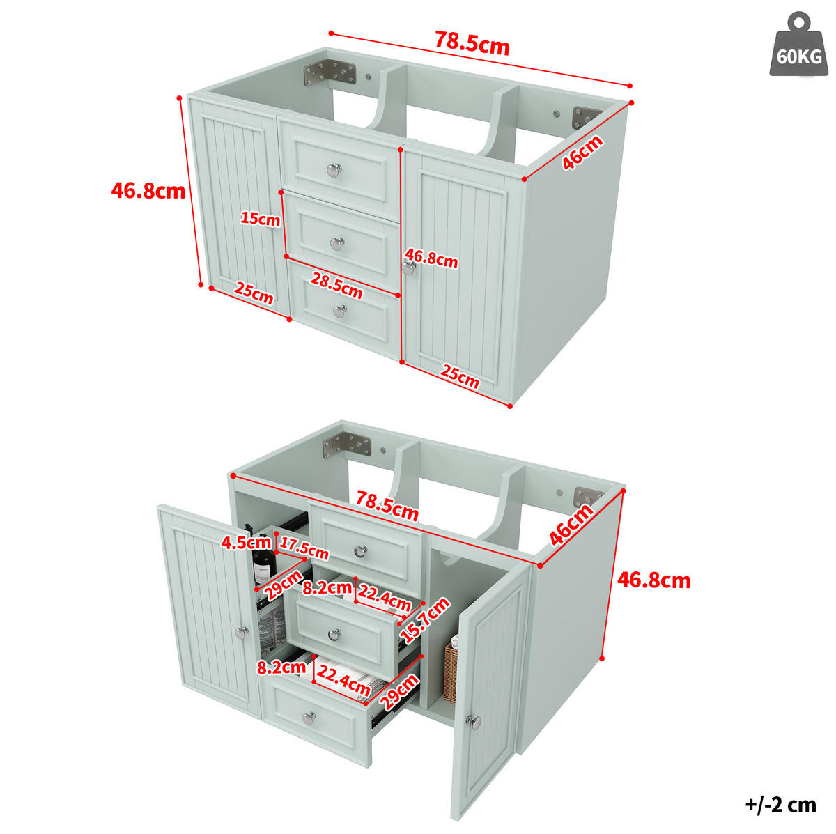 WASCHBECKENUNTERSCHRANK 78,5 x 46 x 46,8 cm Grün MDF/Metall - Grün, Metall (46/46.8/78.5cm) - Beauniv