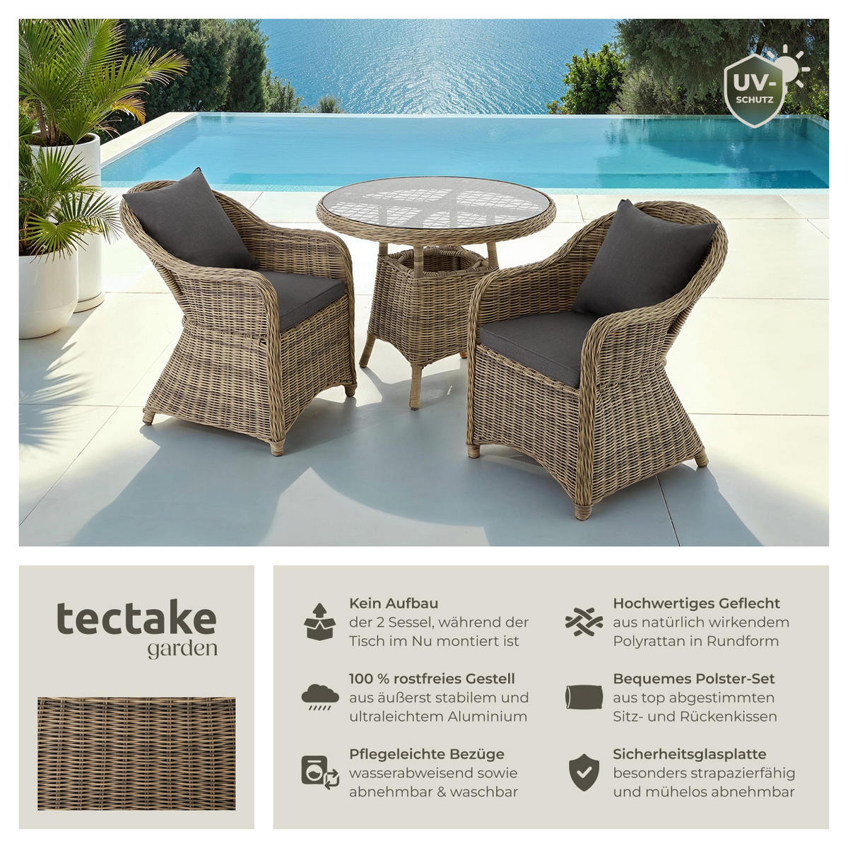 RATTAN SITZGRUPPE Zürich,Stühle vormontiert,natur - Naturfarben, Kunststoff - tectake