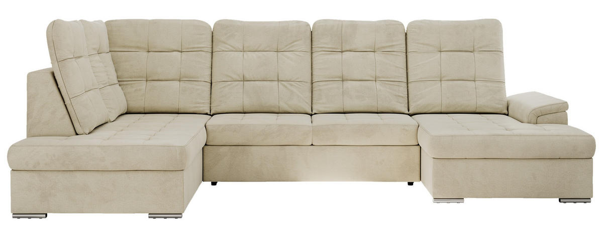 WOHNLANDSCHAFT MADRITO U - Beige Velorus - Links - Beige/Silberfarben, Textil/Metall (204/89/323cm) - MKS