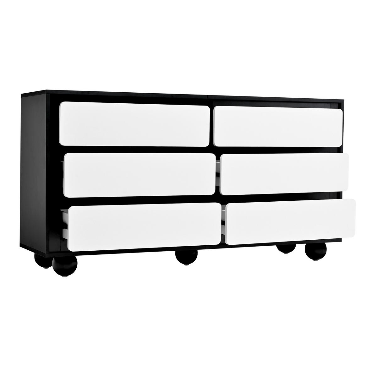 SIDEBOARD 140/38/74,5 cm mit 6 Schubladen in Weiß/Schwarz - Weiß, Holzwerkstoff (140/74.5/38cm) - BEAOK