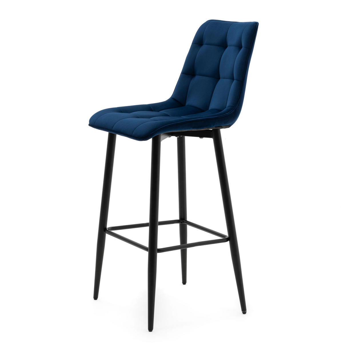 BARHOCKER CHIC gespolsterter mit Steppung - dunkelblau - Samt Velours - Schwarz/Dunkelblau, Textil/Metall (46/109/56cm) - NEW HOME