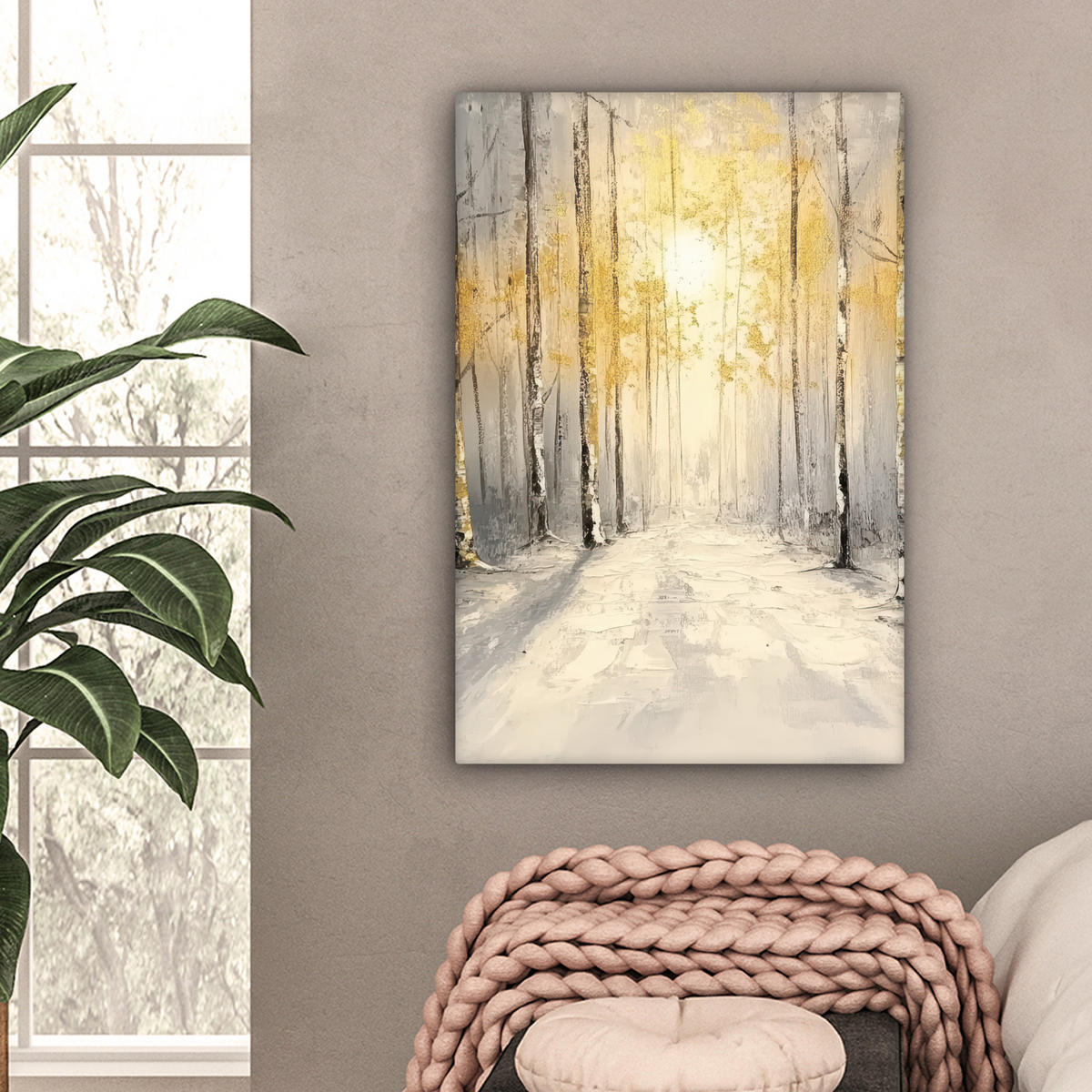 LEINWANDBILD Winter - Abstrakt - Schnee - Natur - Sonne Wanddeko Schlafzimmer 60x90 cm - Grau, Textil (60/90cm) - MuchoWow