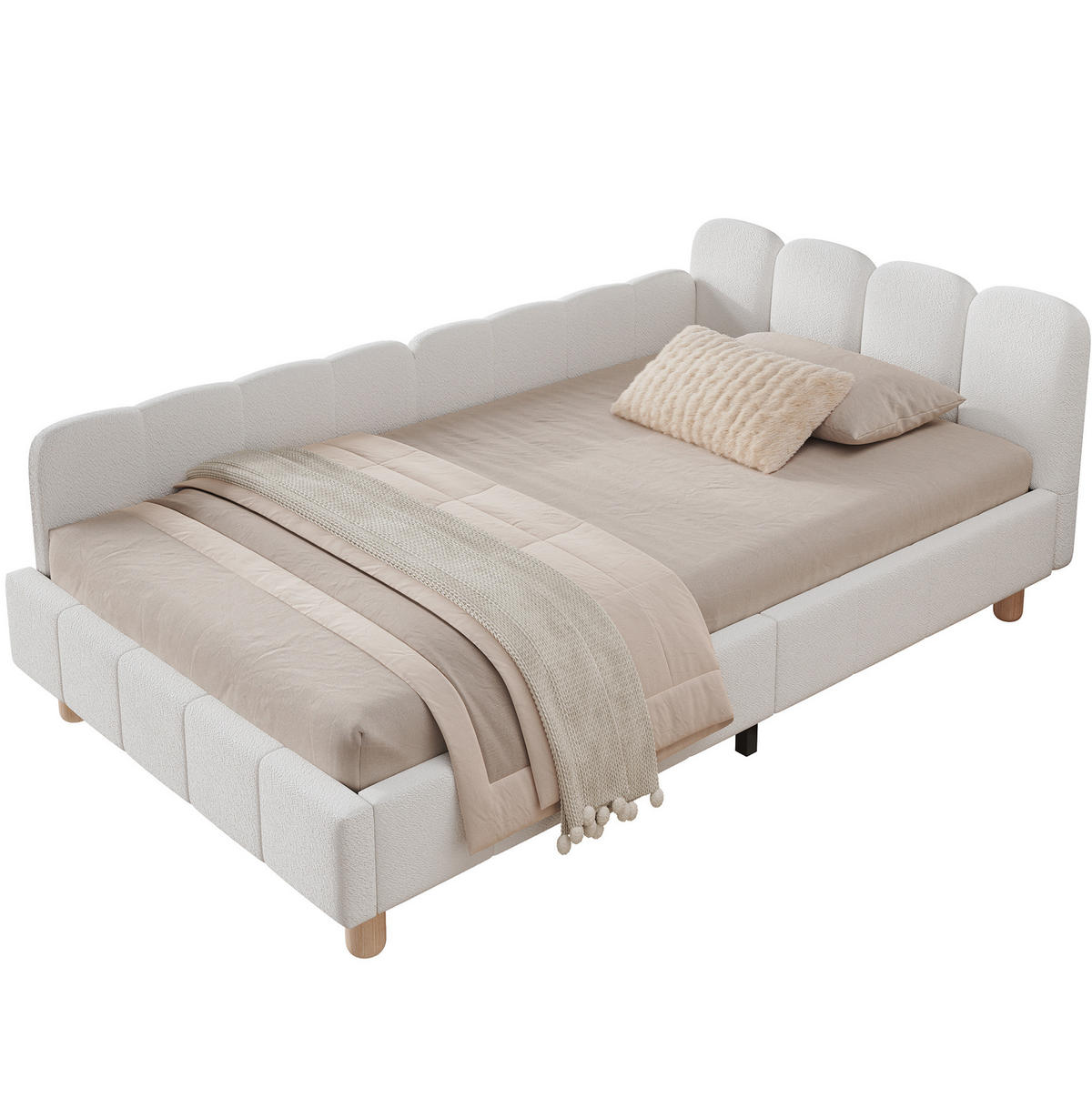 KINDERBETT 140/190 cm beige aus Samt mit Kopfteil und Seitenteilen - Beige, Textil (140/190cm) - OKWISH