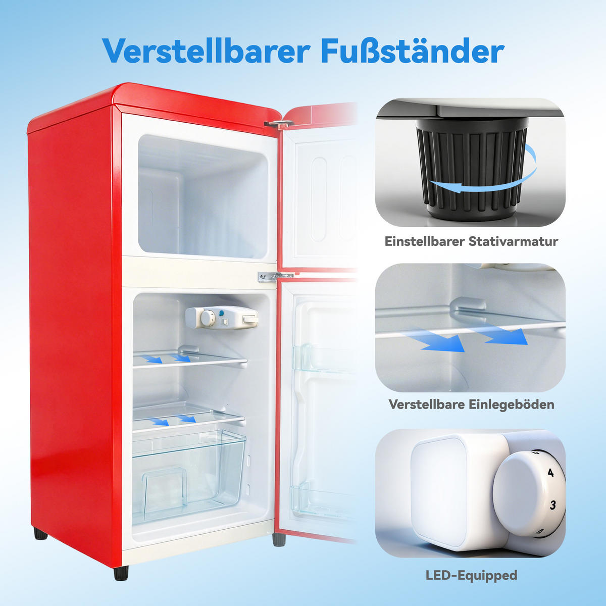 KÜHL-GEFRIER-KOMBINATION 60 l, 22 l Gefriervolumen, Energieeffizienzklasse C, Rot - Rot, Metall (45/89/41cm) - FOHERE
