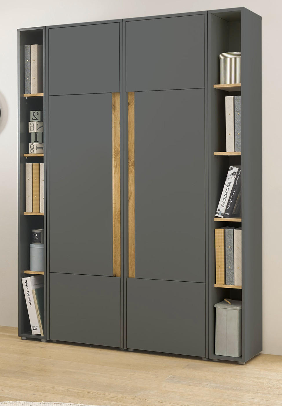 AKTENSCHRANK Set grau matt und Eiche Wotan 140 x 200 cm, 20 Fächer - Eiche Wotan/Schwarz, Holzwerkstoff/Kunststoff (140/200/40cm) - Furn.Design
