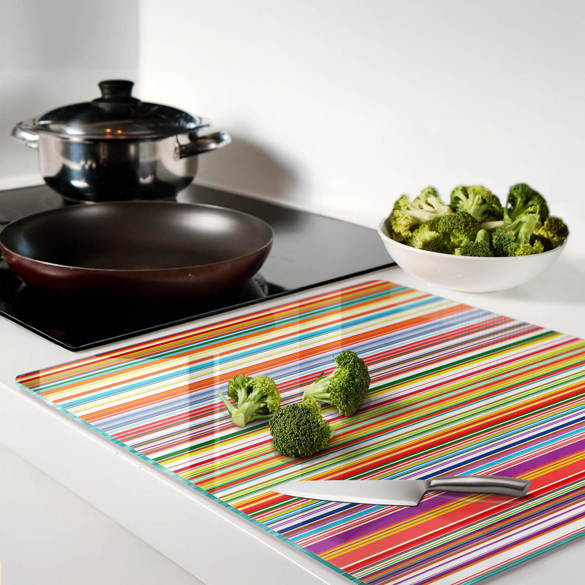 GLASPLATTE 60x52 cm Farbige Streifen - Multicolor, Glas (60/0.4/52cm) - TULUP