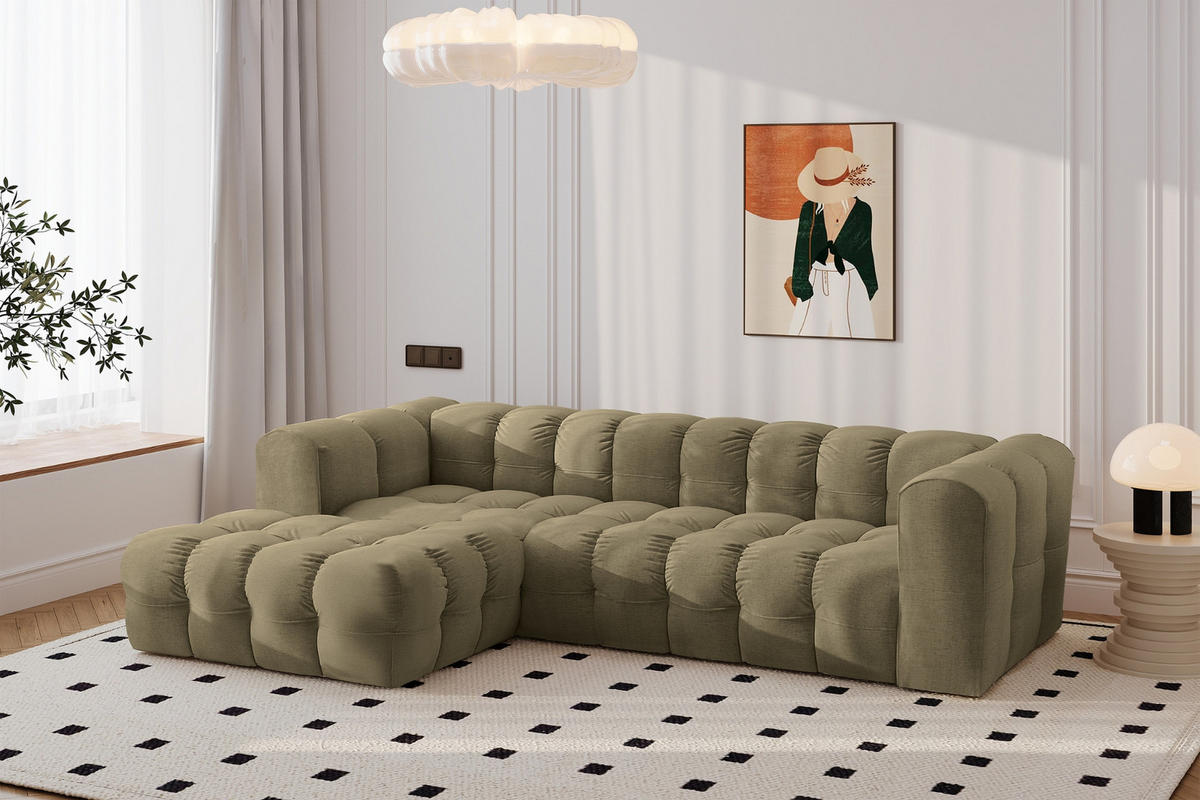 ECKSOFA L-form BALOO L, Chenille-Stoff Moly, Olive, Links - Olivgrün, Holz (280/193cm) - Kaiser Möbel