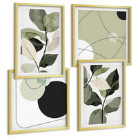 BILDER SET 4er Set - 50x50 cm & 40x60 cm Goldrahmen - Abstrakte Darstellung gemalter Blätter - Goldfarben, Kunststoff (50/50cm) - TULUP