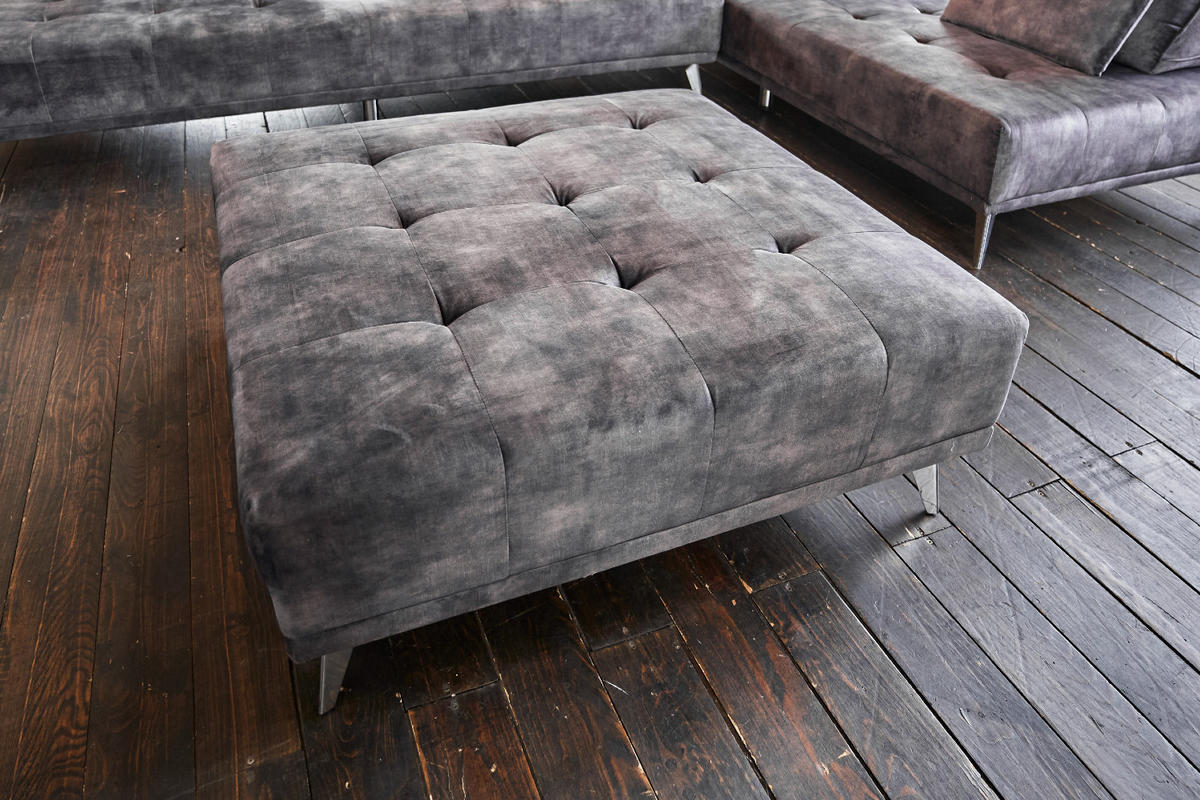 SOFA MIT HOCKER WIOLO Anthrazit Velvet - Anthrazit/Silberfarben, Textil (220/80/240cm) - KAWOLA