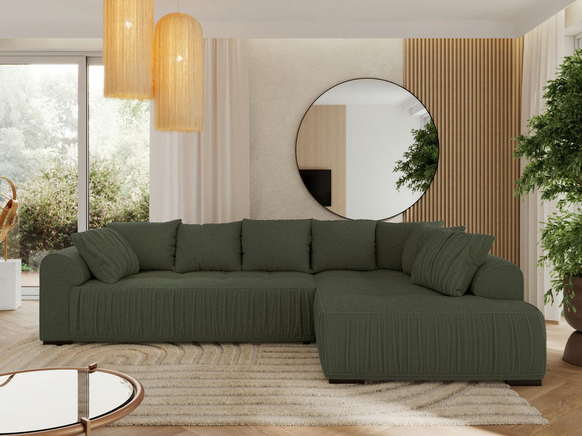 ECKSOFA ORTA Grün Boucle - Rechts - Schwarz/Grün, Textil (200/325cm) - MKS