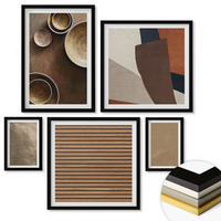 WANDBILDER 5er-Set - 50x50 cm & 20x30 cm & 40x60 cm Schwarzer Rahmen - Moderne Steinstrukturen - Schwarz, Kunststoff (40/60cm) - ArtPrintCave