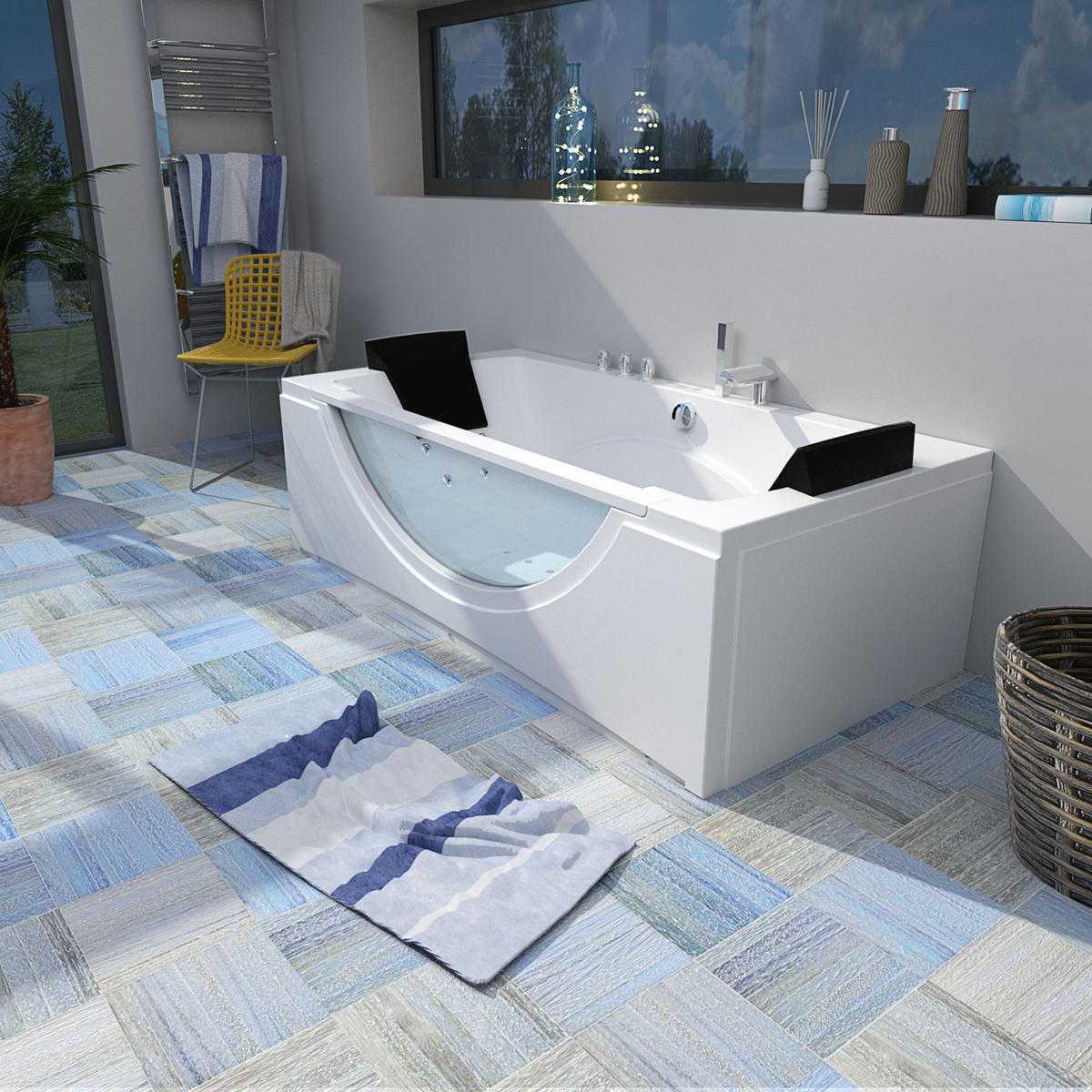 WHIRLPOOL Badewanne Wanne W81H-B 180x90cm - Weiß, Glas/Kunststoff (90/55/180cm) - AcquaVapore by Sandra Jentho