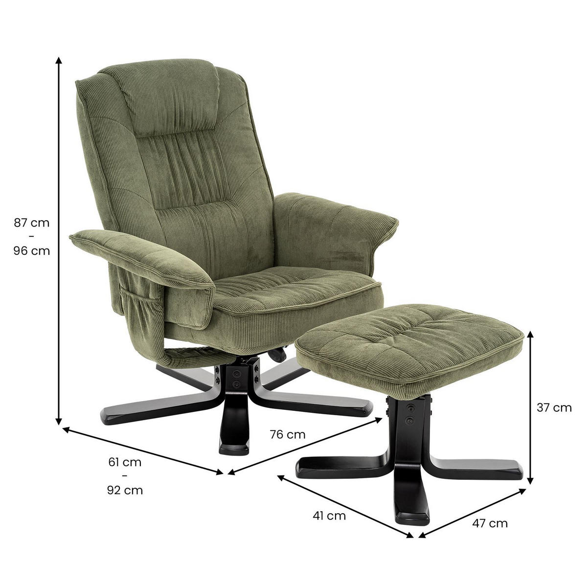 RELAXSESSEL CHARLY grün/schwarz - Schwarz/Grün, Textil (76/87/61cm) - IDIMEX